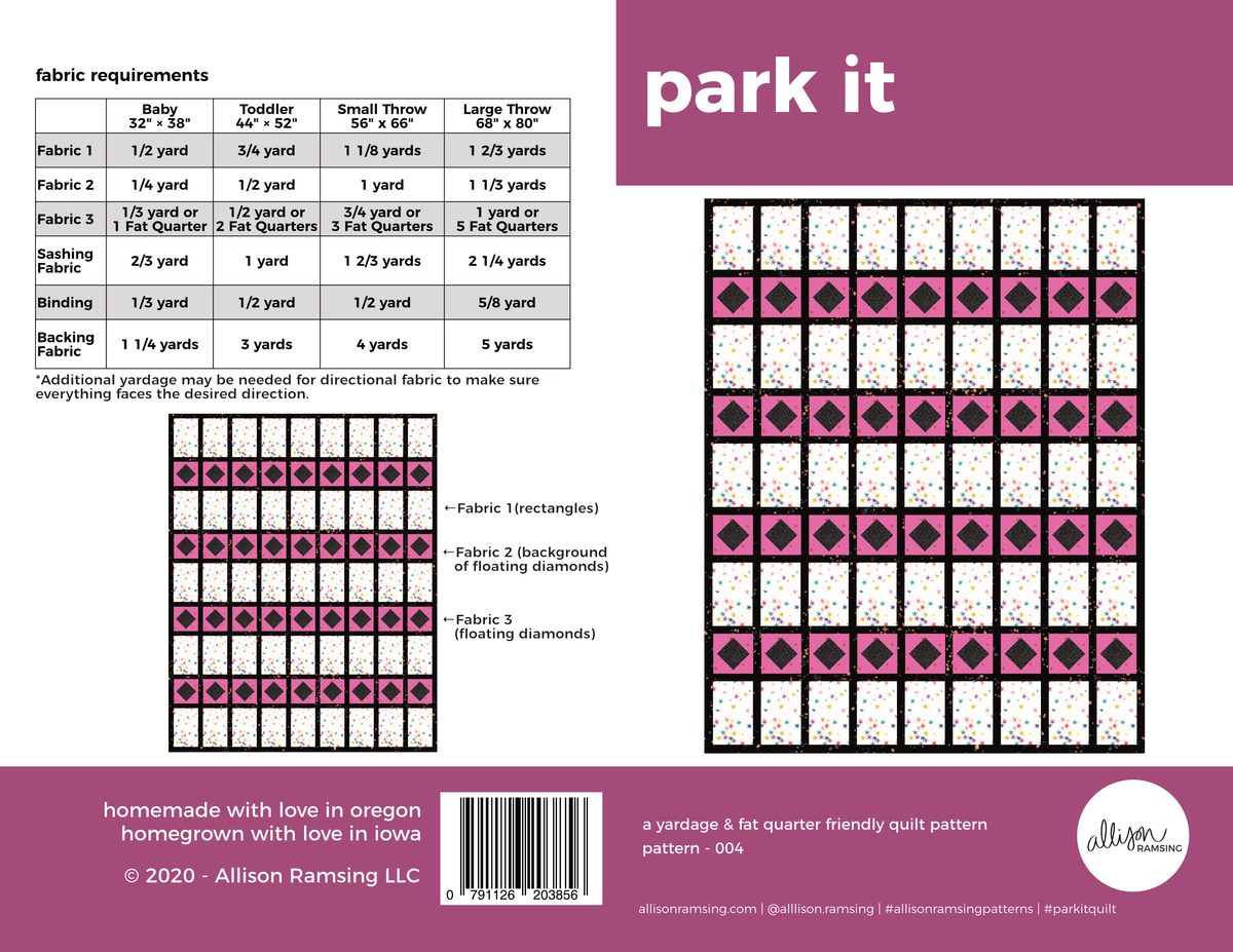 Park It Quilt Pattern - Printed