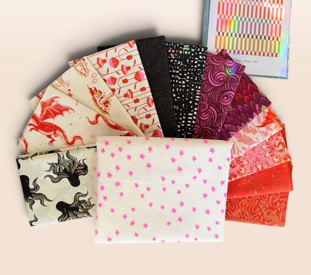 Fireglow Flame and Black & White Octo Large Throw Quilt Kit