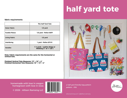 *NEW PATTERN* The Half Yard Tote Bag Pattern - Printed